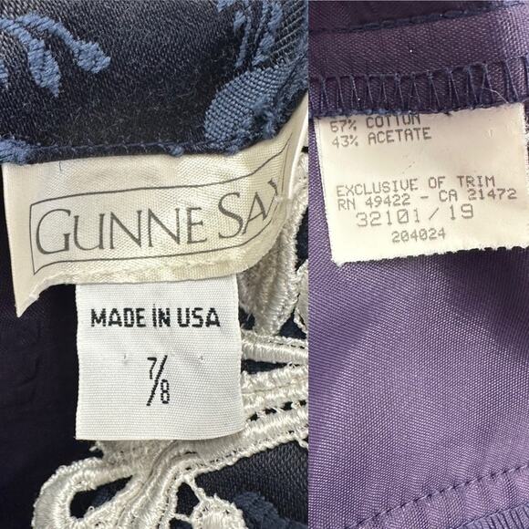 Gunne Sax vintage 80s navy brocade tea length formal/party dress size 7/8 - Picture 6 of 16
